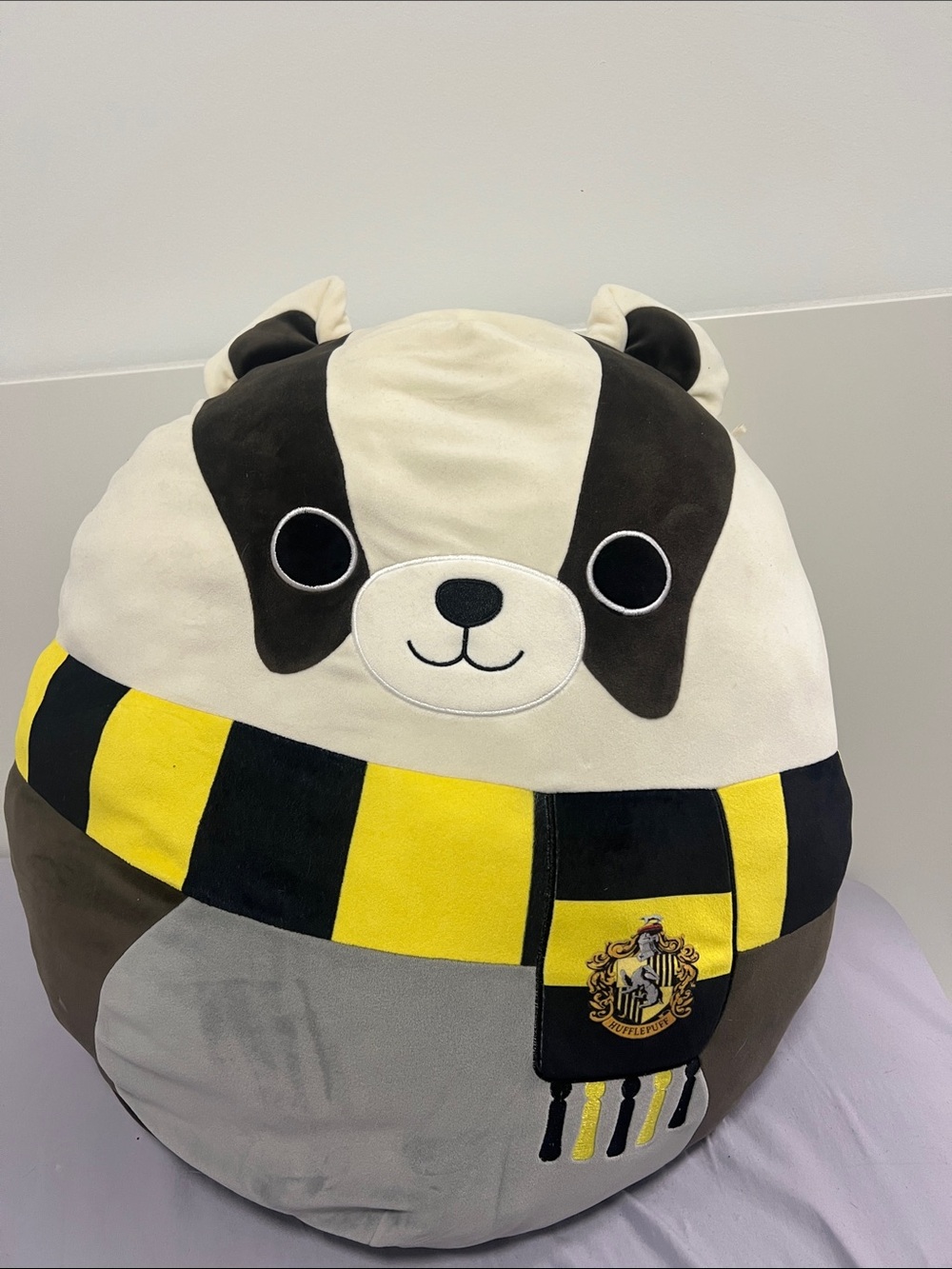 Hot Topic Hufflepuff Badger Plush Pillow in Yellow, Black, Gray, Cream